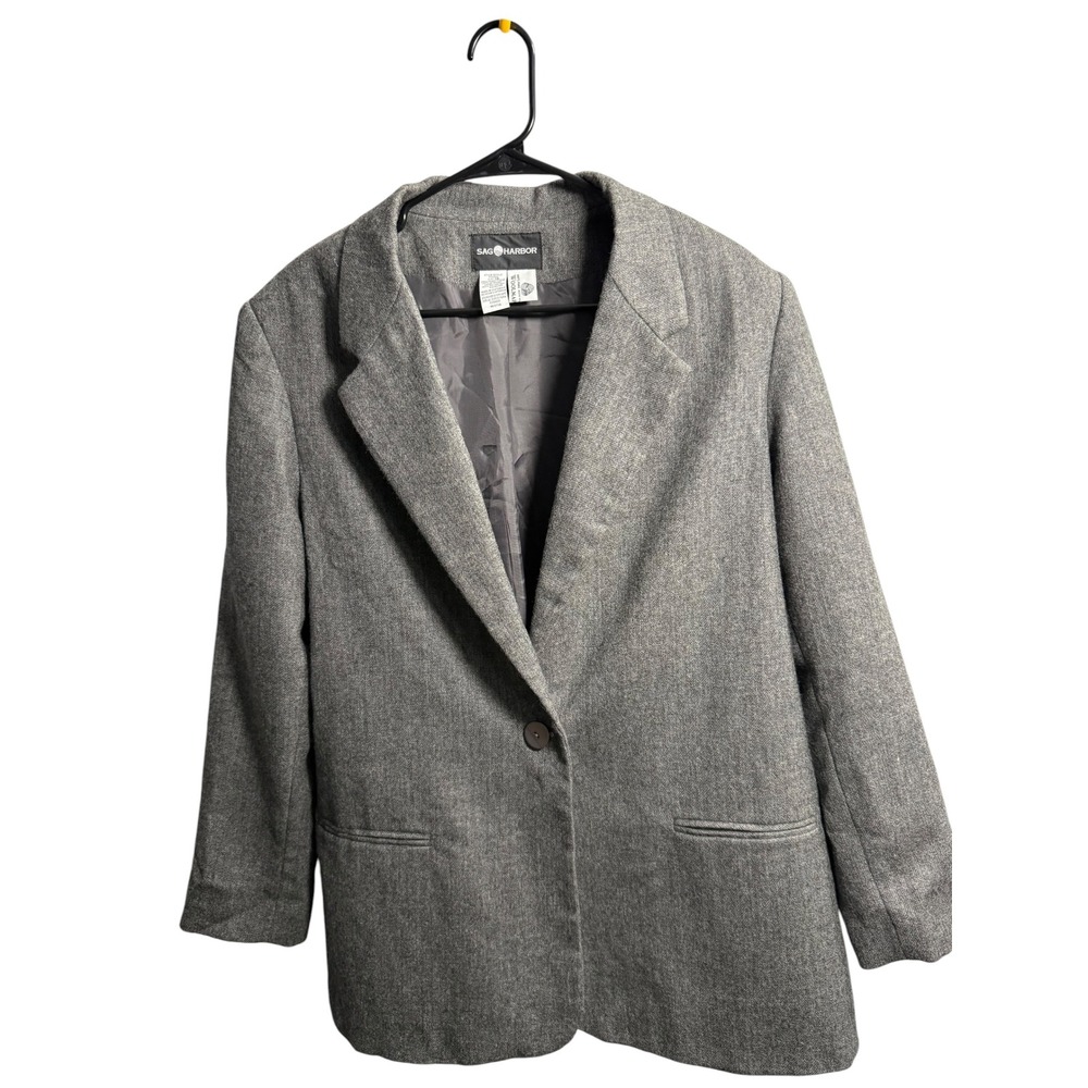 Sag Harbor Mens Grey 100% Wool Blazer Jacket Vintage Single Button Size 18 F3300